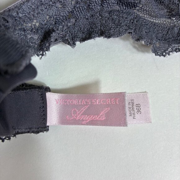 Y2K Victoria’s Secret Angels Lace Push-up Bra Gray 36B Coquette - Picture 8 of 10